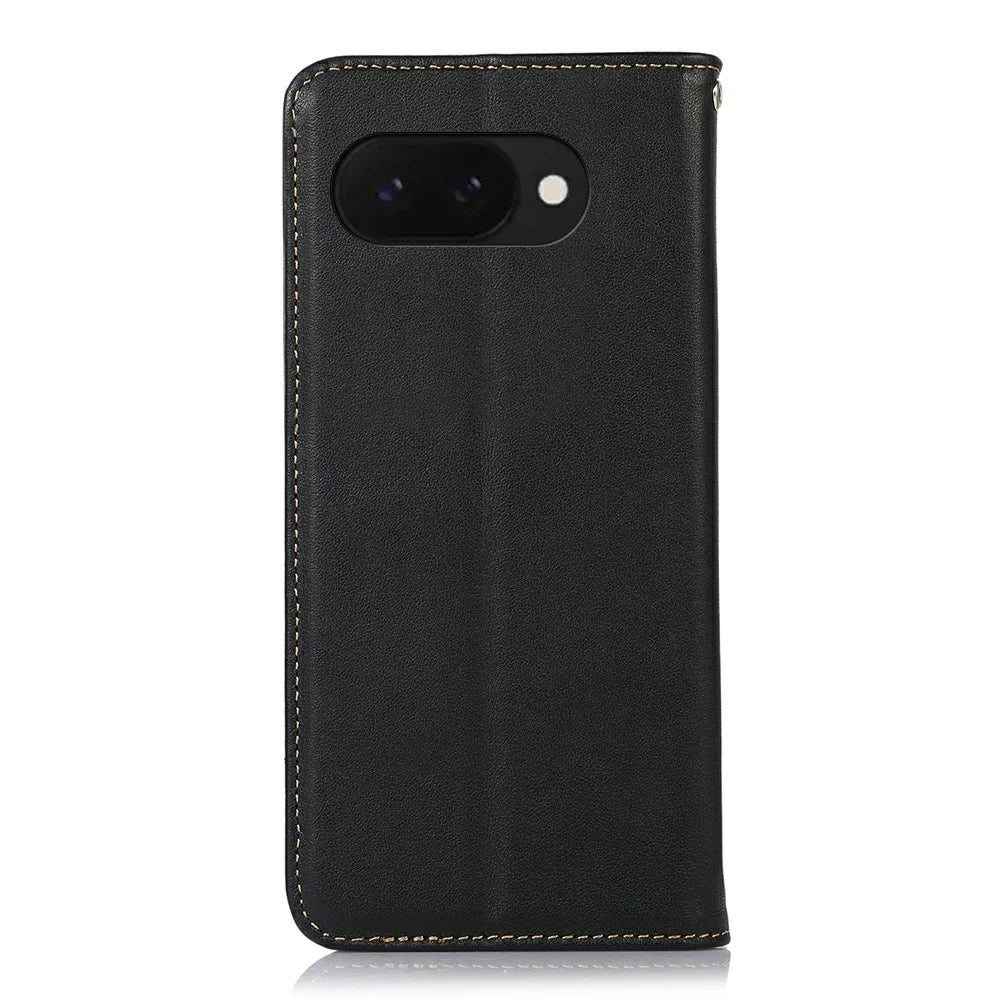 KHAZNEH For Google Pixel 9a Case Genuine Cow Leather Wallet Phone Cover Nappa Texture - Black - 7