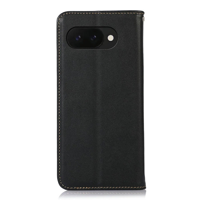 KHAZNEH For Google Pixel 9a Case Genuine Cow Leather Wallet Phone Cover Nappa Texture - Black - 7