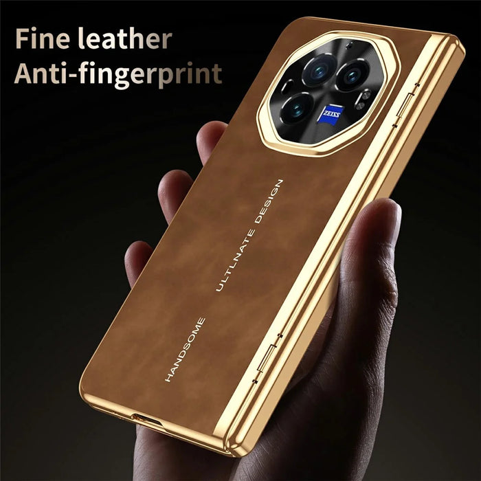For vivo X Fold3 Pro Phone Case with Tempered Glass Film Electroplating Leather+PC Mobile Cover - Brown - 6