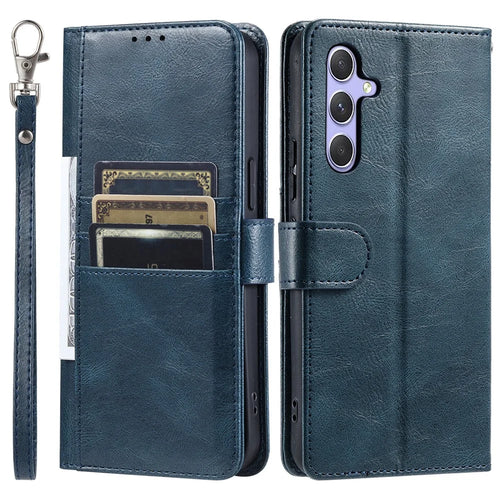 013 Style For Samsung Galaxy A56 5G Case PU Leather Anti-Fall Phone Cover with 6 Card Slots - Blackish Green - 1