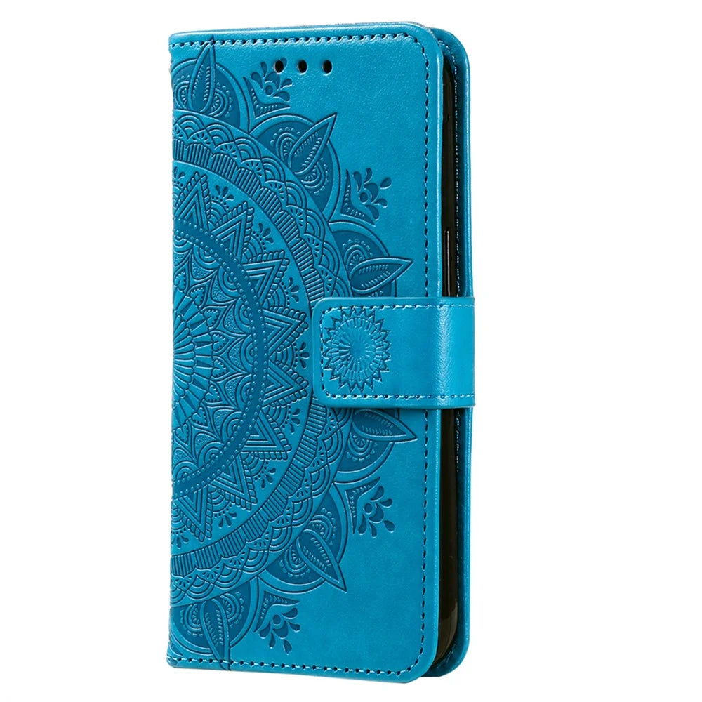 For Samsung Galaxy A56 5G Case Imprinted Totem PU Leather Wallet Stand Phone Cover - Blue - 5