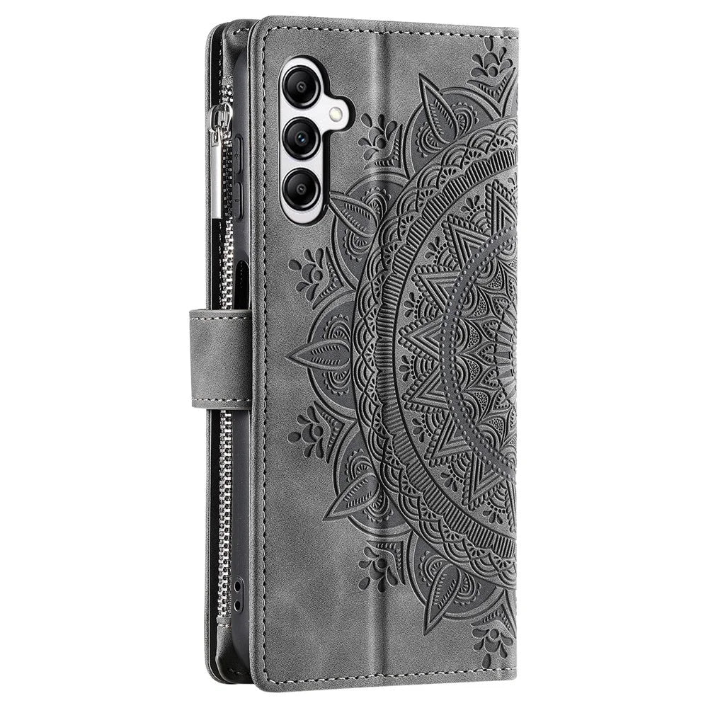 Style 006 For Samsung Galaxy A56 5G Wallet Case PU Leather Phone Cover Mandala Flower Pattern - Grey - 7