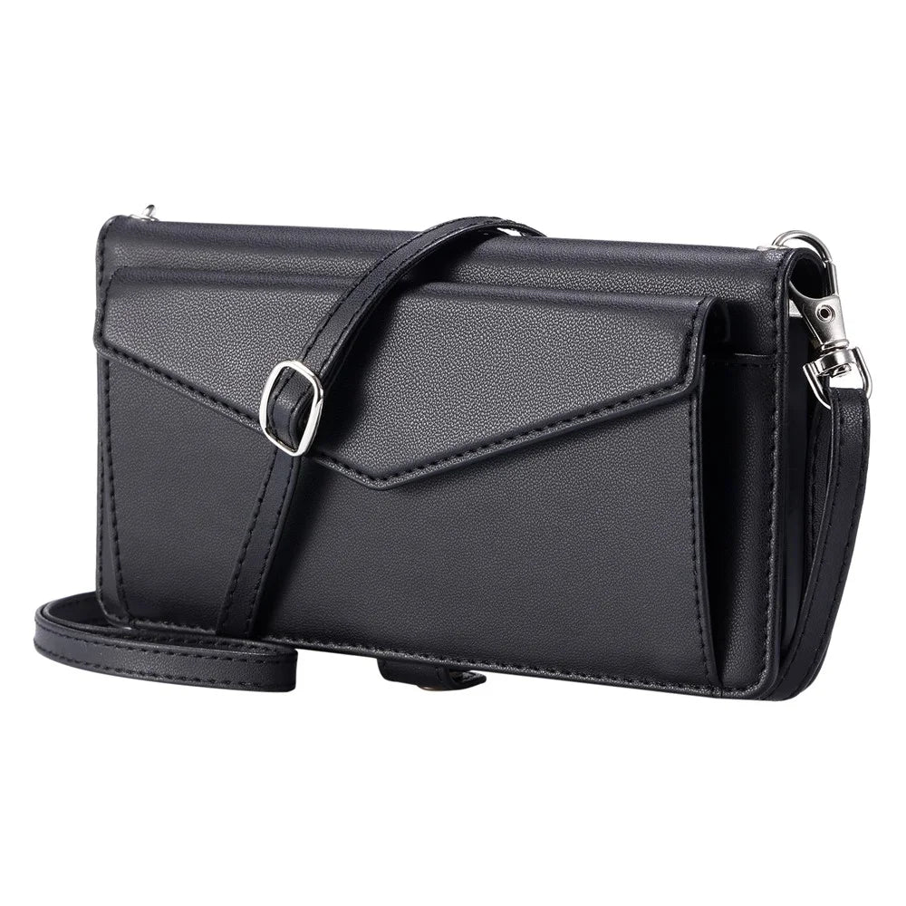 For Samsung Galaxy A56 5G Leather Case Wallet Stand Phone Cover with Straps - Black - 6