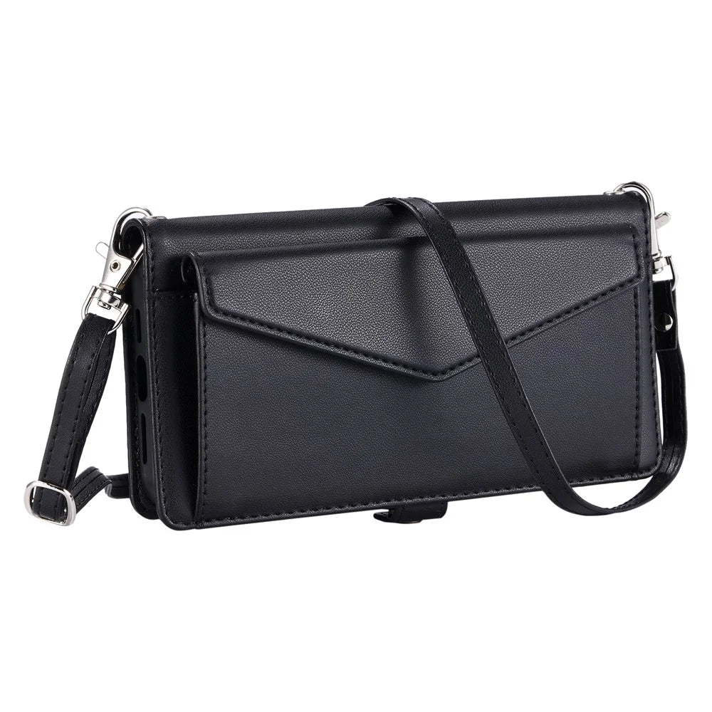 For Samsung Galaxy A56 5G Leather Case Wallet Stand Phone Cover with Straps - Black - 7