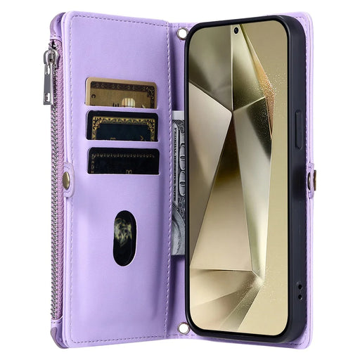 015 Style For Samsung Galaxy A56 5G Case TPU+PU Leather Wallet Phone Cover with Straps - Purple - 2