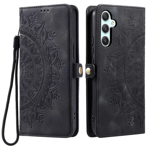 Style 016 For Samsung Galaxy A56 5G Case Skin Feel Totem Imprinted Wallet Leather Phone Cover - Black - 1