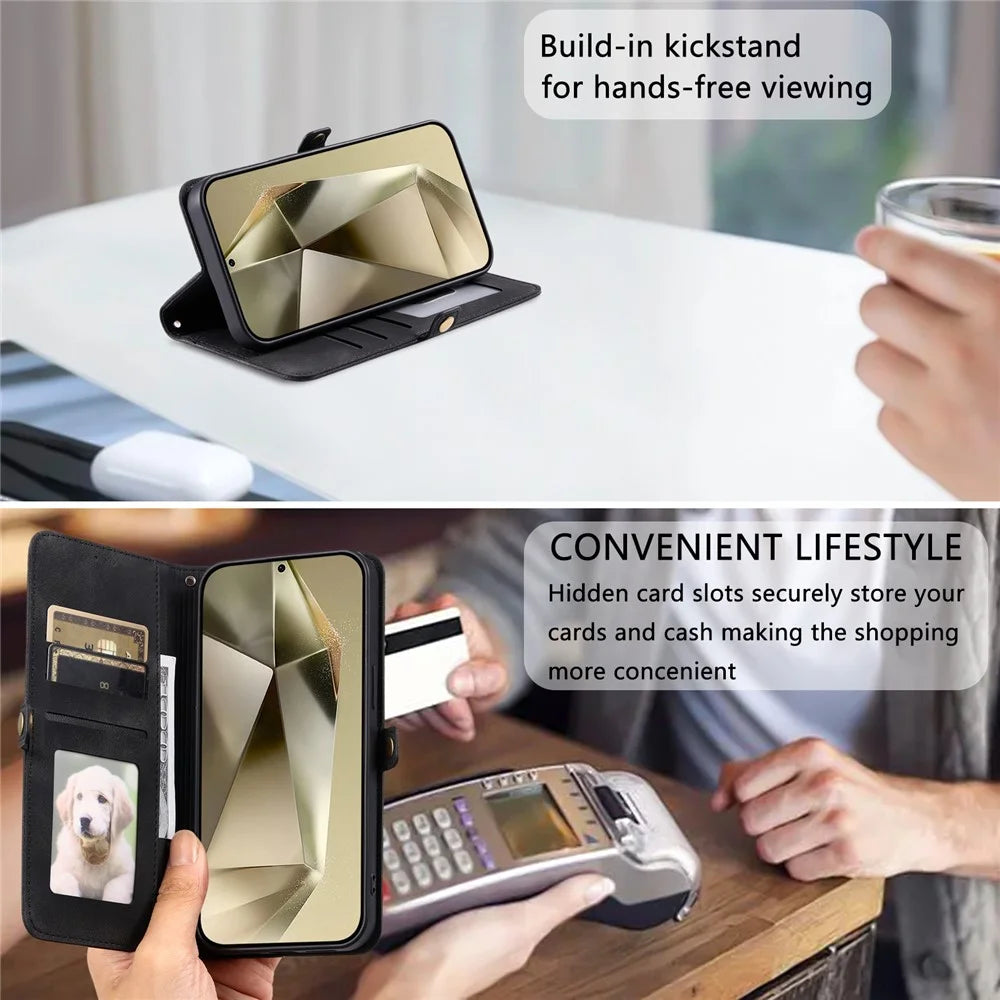 Style 016 For Samsung Galaxy A56 5G Case Skin Feel Totem Imprinted Wallet Leather Phone Cover - Black - 7