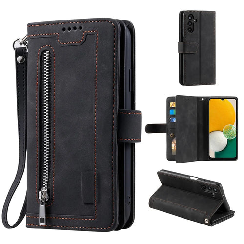 For Samsung Galaxy A56 5G Case PU Leather Phone Cover with Zipper Wallet 9 Card Slots - Black - 1