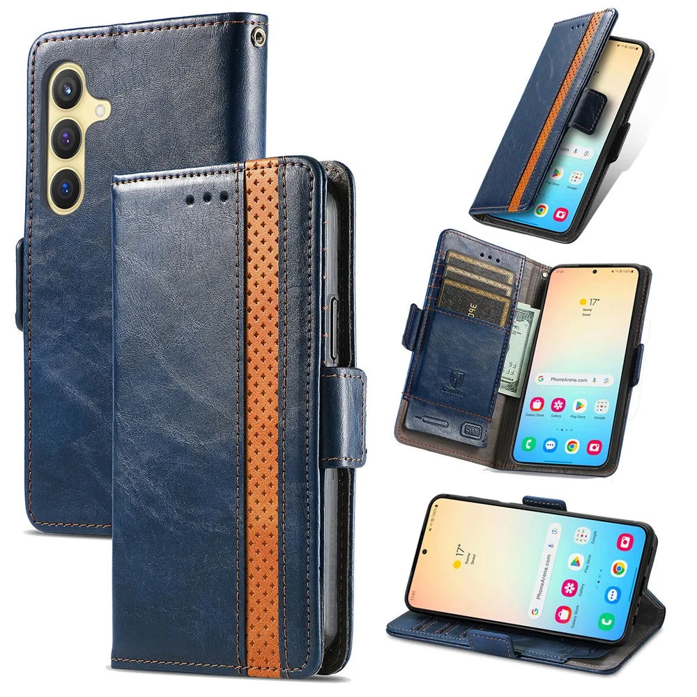 CASENEO For Samsung Galaxy S25 Phone Cases  PU Leather Cover Stand with RFID Blocking Wallet - Dark Blue - 1