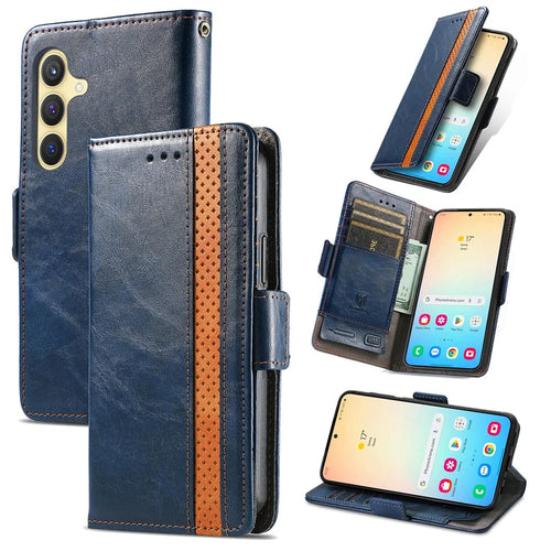 CASENEO For Samsung Galaxy S25 Phone Cases  PU Leather Cover Stand with RFID Blocking Wallet - Dark Blue - 1