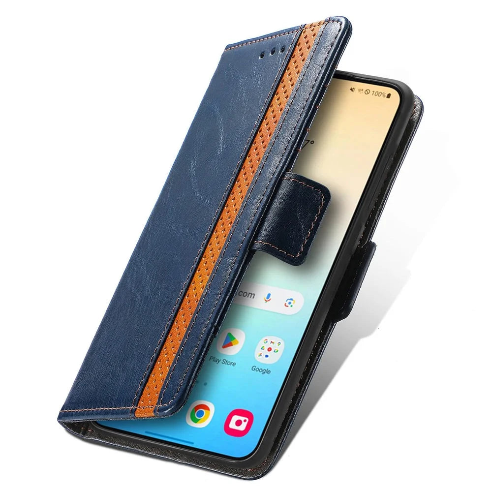 CASENEO For Samsung Galaxy S25 Phone Cases  PU Leather Cover Stand with RFID Blocking Wallet - Dark Blue - 4