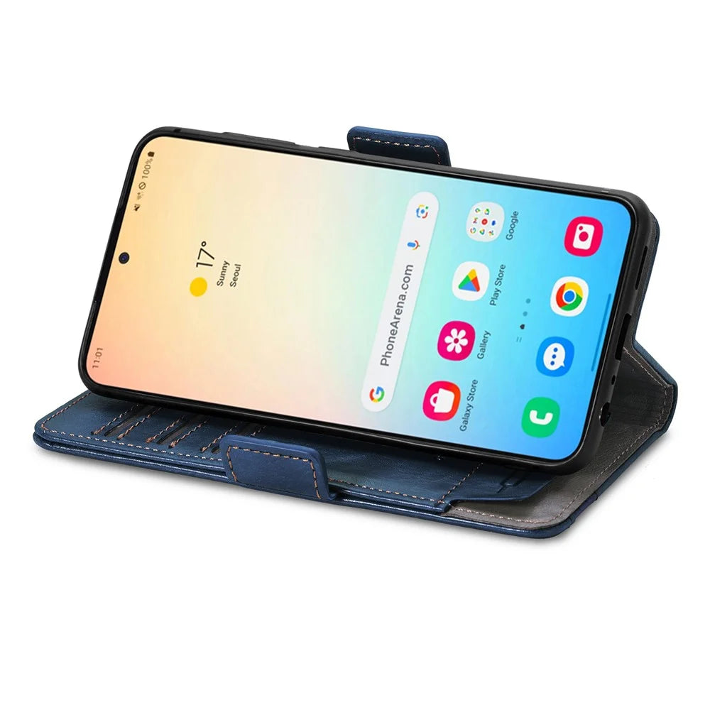 CASENEO For Samsung Galaxy S25 Phone Cases  PU Leather Cover Stand with RFID Blocking Wallet - Dark Blue - 5