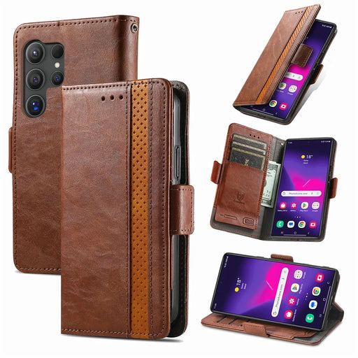 CASENEO For Samsung Galaxy S25 Ultra Phone Cases  PU Leather Cover Stand with RFID Blocking Wallet - Dark Brown - 1