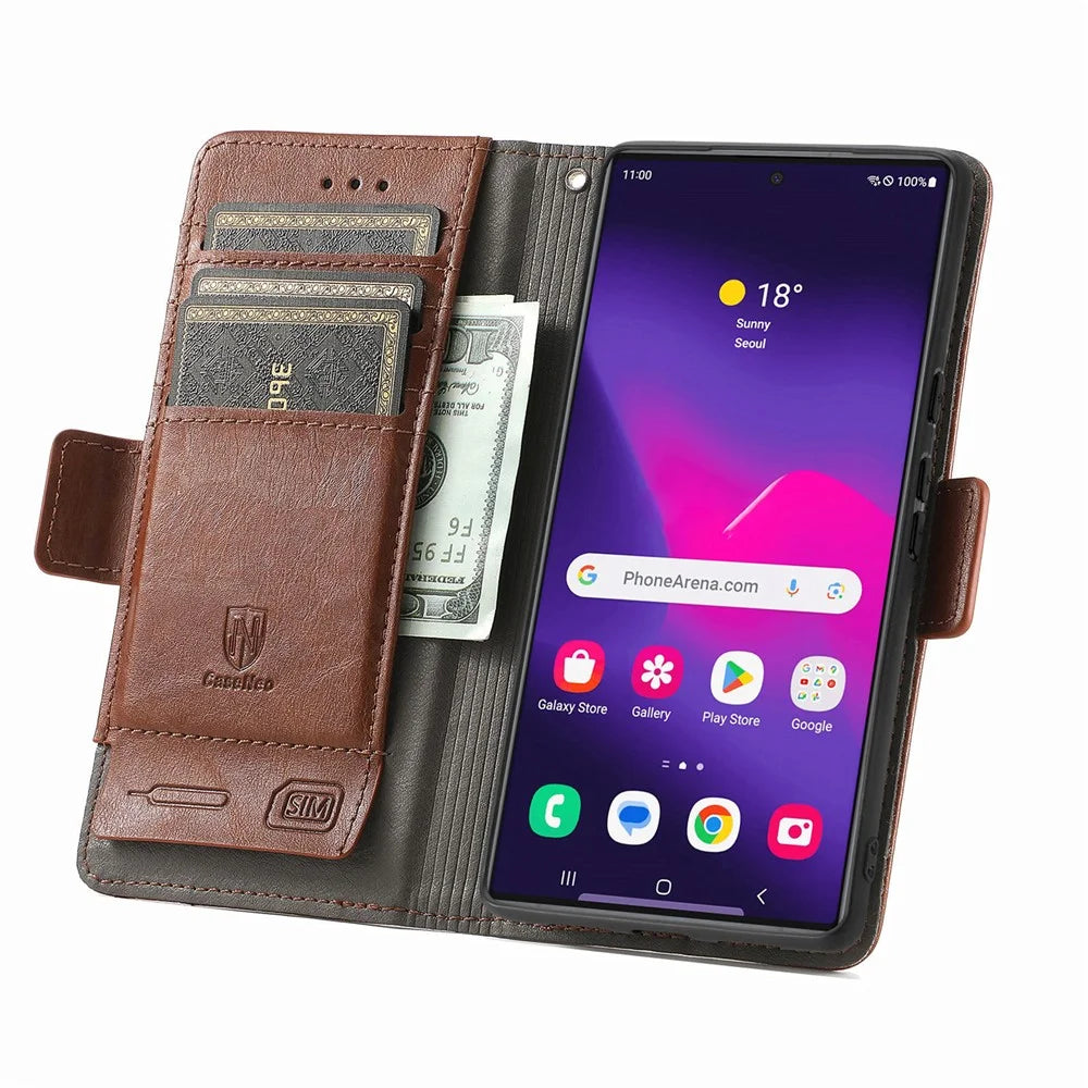 CASENEO For Samsung Galaxy S25 Ultra Phone Cases  PU Leather Cover Stand with RFID Blocking Wallet - Dark Brown - 3
