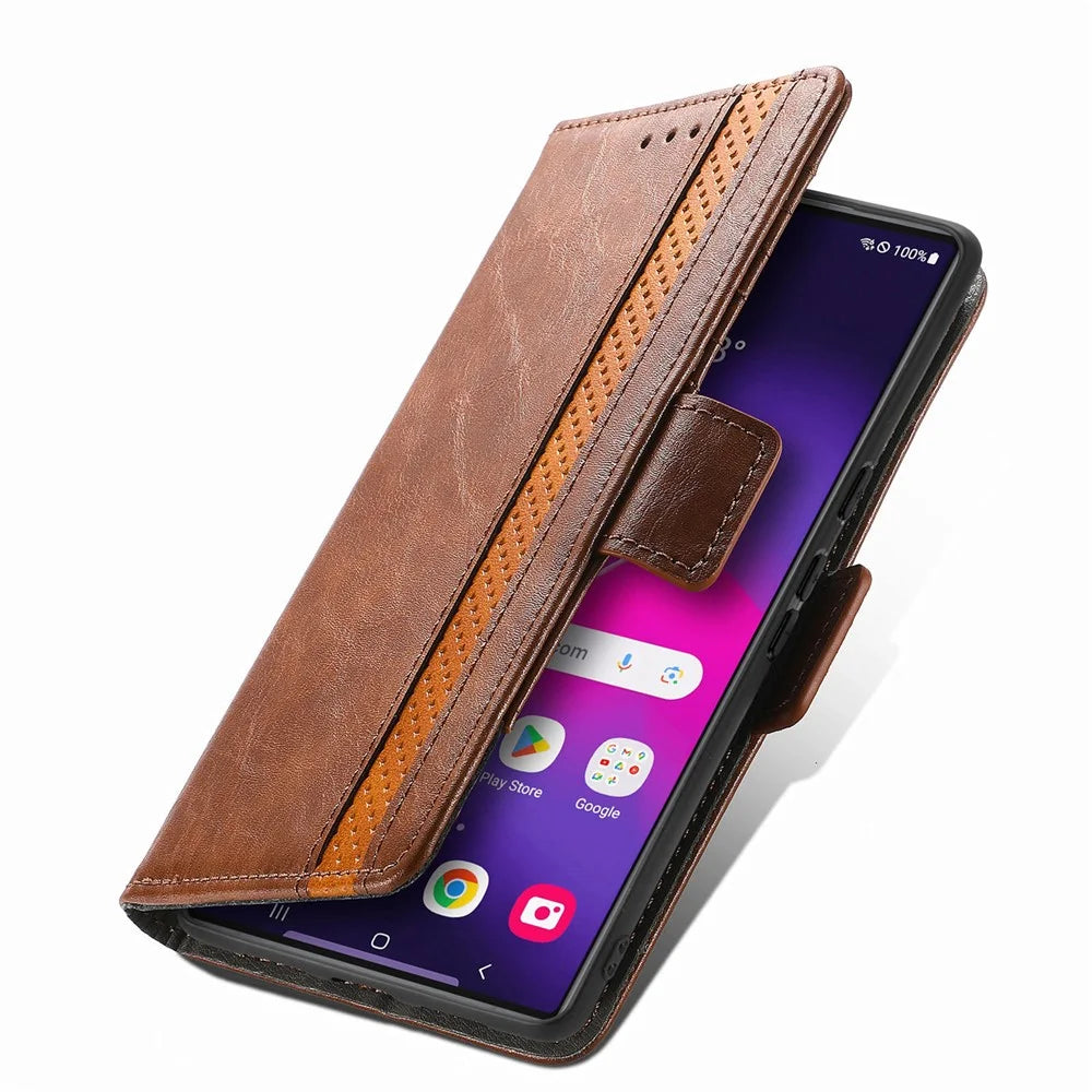 CASENEO For Samsung Galaxy S25 Ultra Phone Cases  PU Leather Cover Stand with RFID Blocking Wallet - Dark Brown - 4