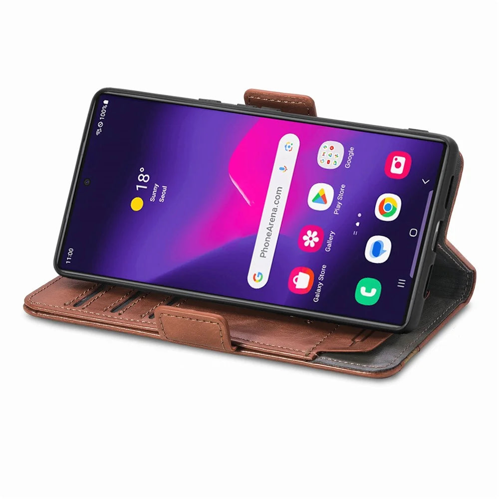 CASENEO For Samsung Galaxy S25 Ultra Phone Cases  PU Leather Cover Stand with RFID Blocking Wallet - Dark Brown - 5