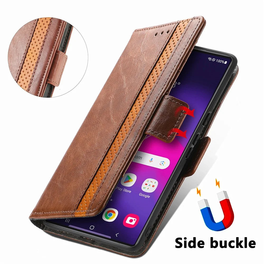 CASENEO For Samsung Galaxy S25 Ultra Phone Cases  PU Leather Cover Stand with RFID Blocking Wallet - Dark Brown - 6