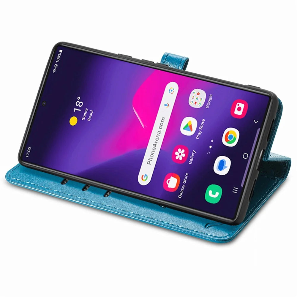 For Samsung Galaxy S25 Ultra Leather Wallet Case Flip Phone Cover with Cute Cat Dog Pattern - Blue - 4