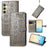 For Samsung Galaxy S25 Leather Wallet Case Flip Phone Cover with Cute Cat Dog Pattern - Grey - 1