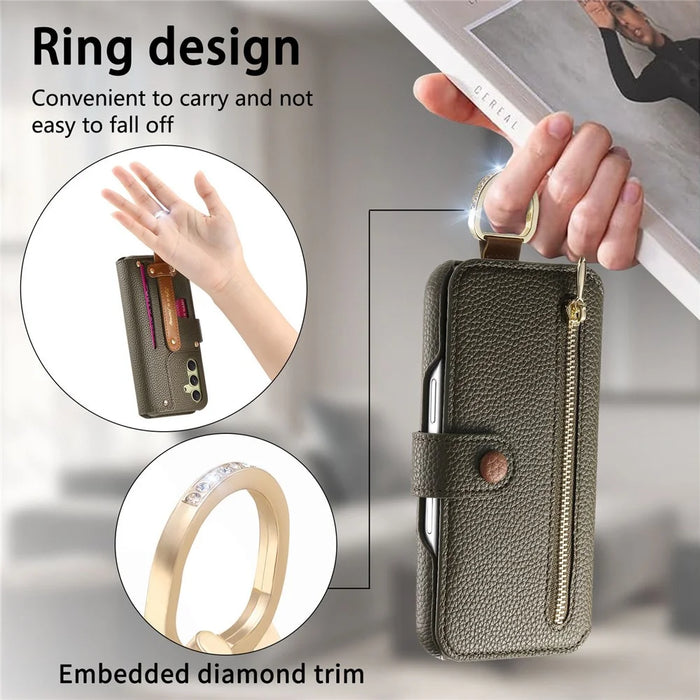 For Samsung Galaxy A05 4G Case RFID Blocking Zipper Wallet PU Leather Mobile Cover - Green - 6