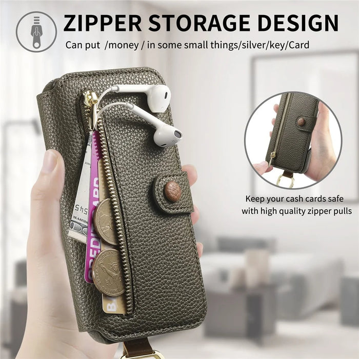 For Samsung Galaxy A05 4G Case RFID Blocking Zipper Wallet PU Leather Mobile Cover - Green - 7