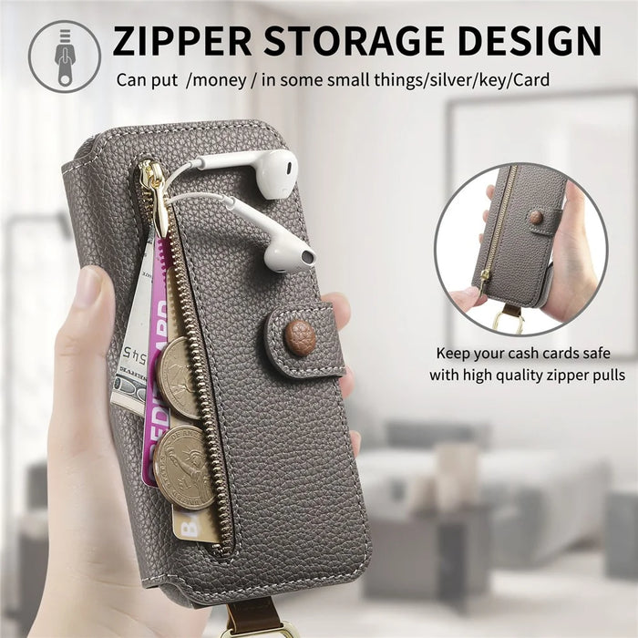 For Samsung Galaxy A05s 4G Case RFID Blocking Zipper Wallet PU Leather Mobile Cover - Grey - 7