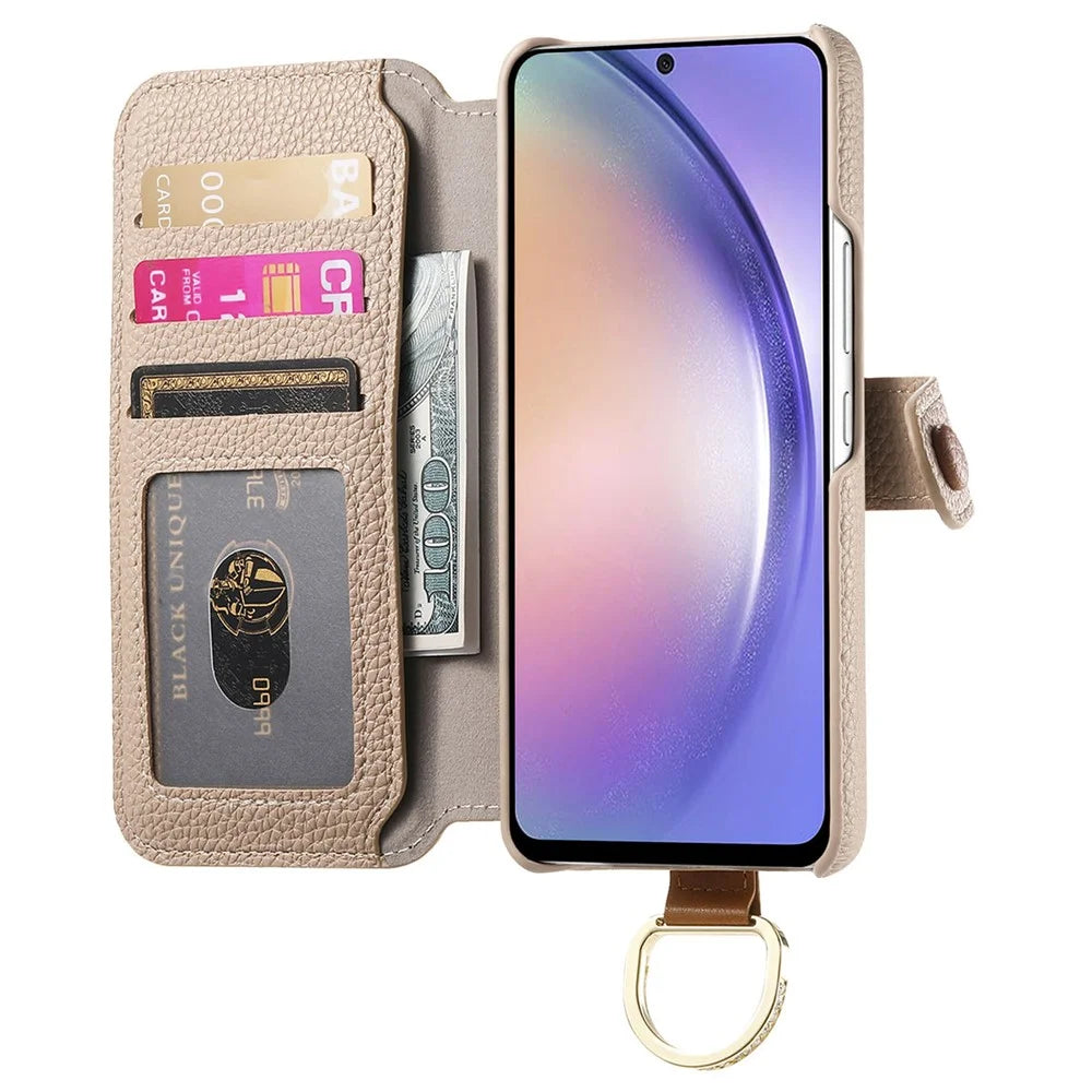 For Samsung Galaxy A14 4G / 5G Case RFID Blocking Zipper Wallet PU Leather Mobile Cover - Khaki - 2
