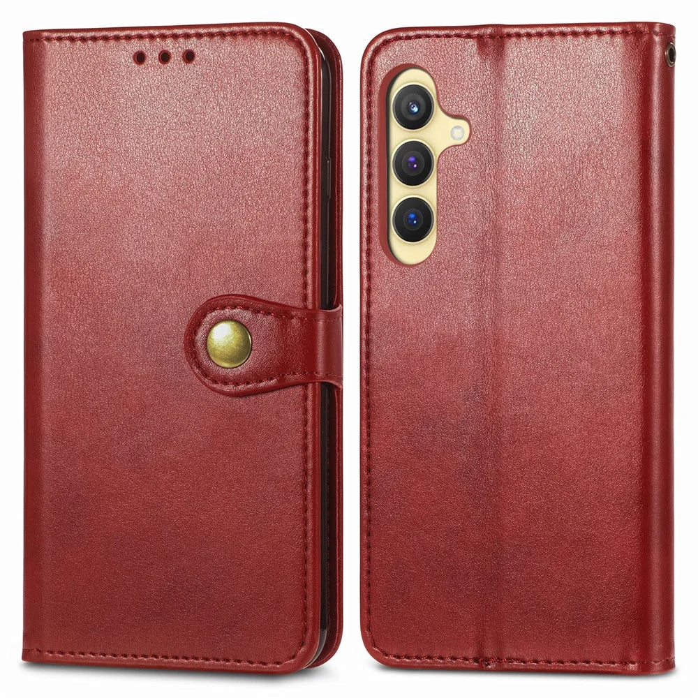 For Samsung Galaxy S25+ Case Leather Phone Case Wallet Stand Cover with Wrist Strap - Red - 1