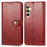 For Samsung Galaxy S25+ Case Leather Phone Case Wallet Stand Cover with Wrist Strap - Red - 1