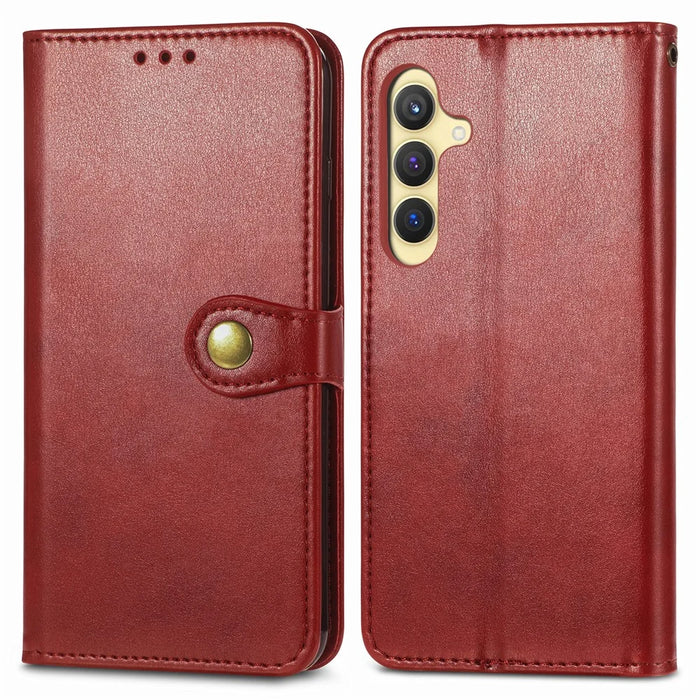 For Samsung Galaxy S25+ Case Leather Phone Case Wallet Stand Cover with Wrist Strap - Red - 1