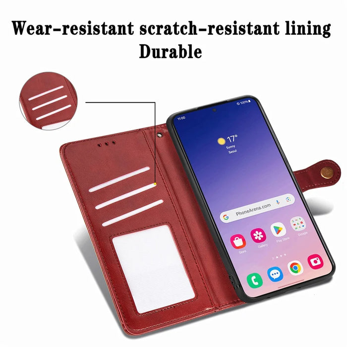 For Samsung Galaxy S25+ Case Leather Phone Case Wallet Stand Cover with Wrist Strap - Red - 2