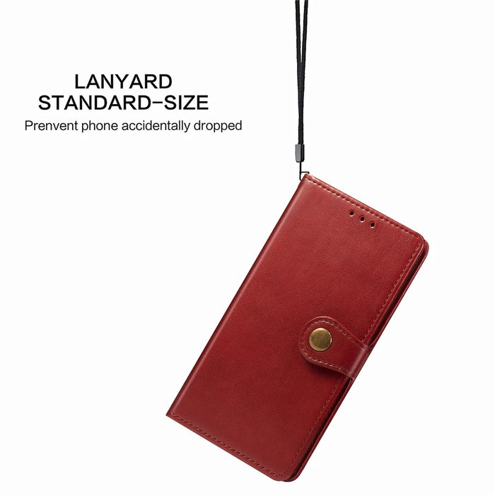 For Samsung Galaxy S25+ Case Leather Phone Case Wallet Stand Cover with Wrist Strap - Red - 3