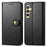 For Samsung Galaxy S25 Case Leather Phone Case Wallet Stand Cover with Wrist Strap - Black - 1