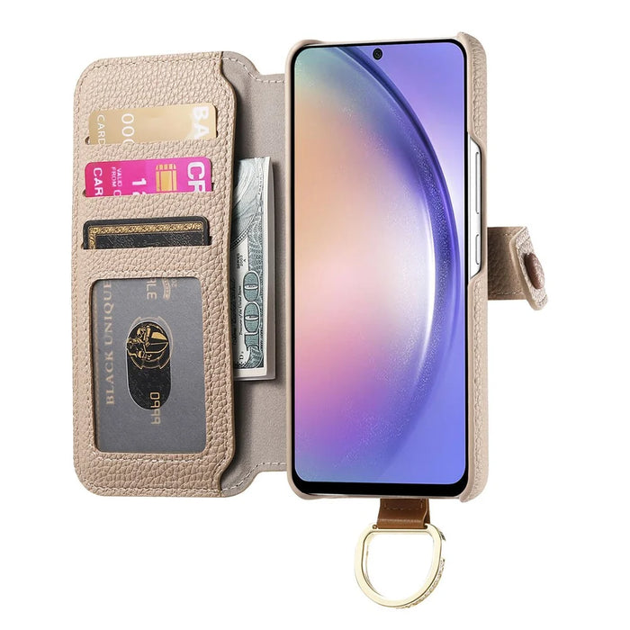 For Samsung Galaxy A55 5G Case RFID Blocking Zipper Wallet PU Leather Mobile Cover - Khaki - 2