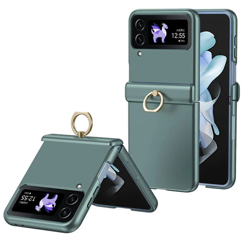 For Samsung Galaxy Z Flip3 5G Case Ring Holder Kickstand PC Phone Cover - Green - 1