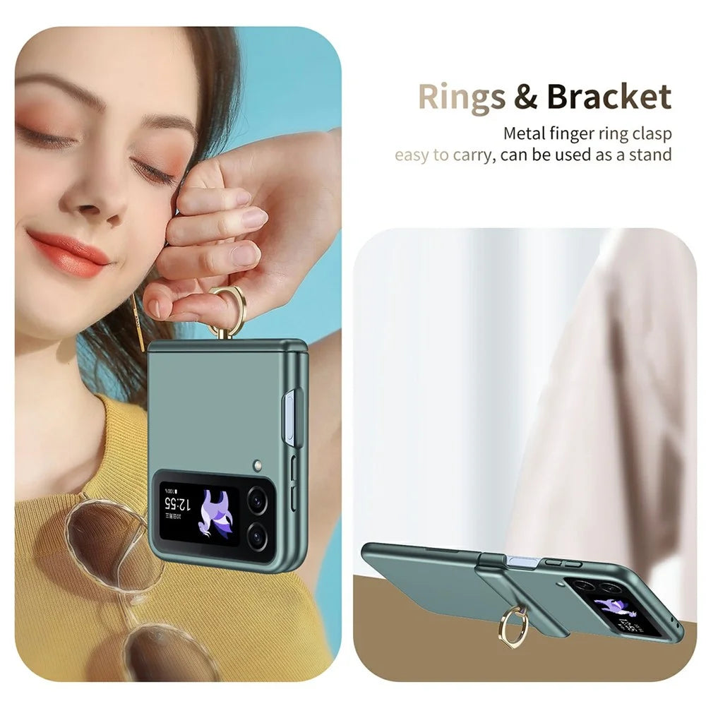For Samsung Galaxy Z Flip3 5G Case Ring Holder Kickstand PC Phone Cover - Green - 3