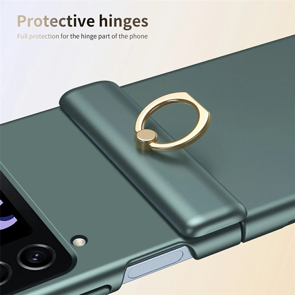 For Samsung Galaxy Z Flip3 5G Case Ring Holder Kickstand PC Phone Cover - Green - 5