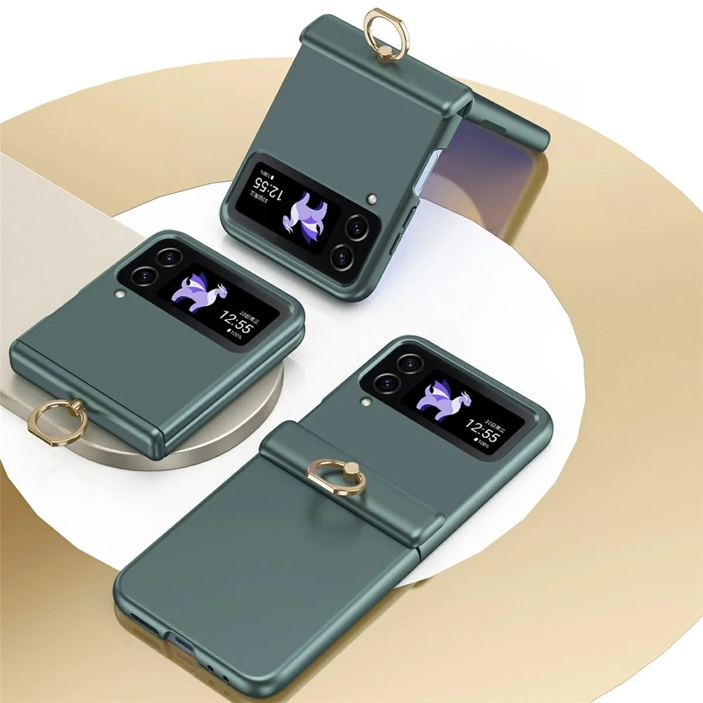 For Samsung Galaxy Z Flip3 5G Case Ring Holder Kickstand PC Phone Cover - Green - 6