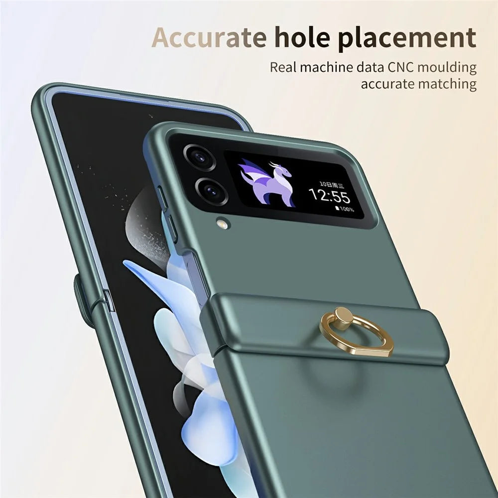 For Samsung Galaxy Z Flip3 5G Case Ring Holder Kickstand PC Phone Cover - Green - 7