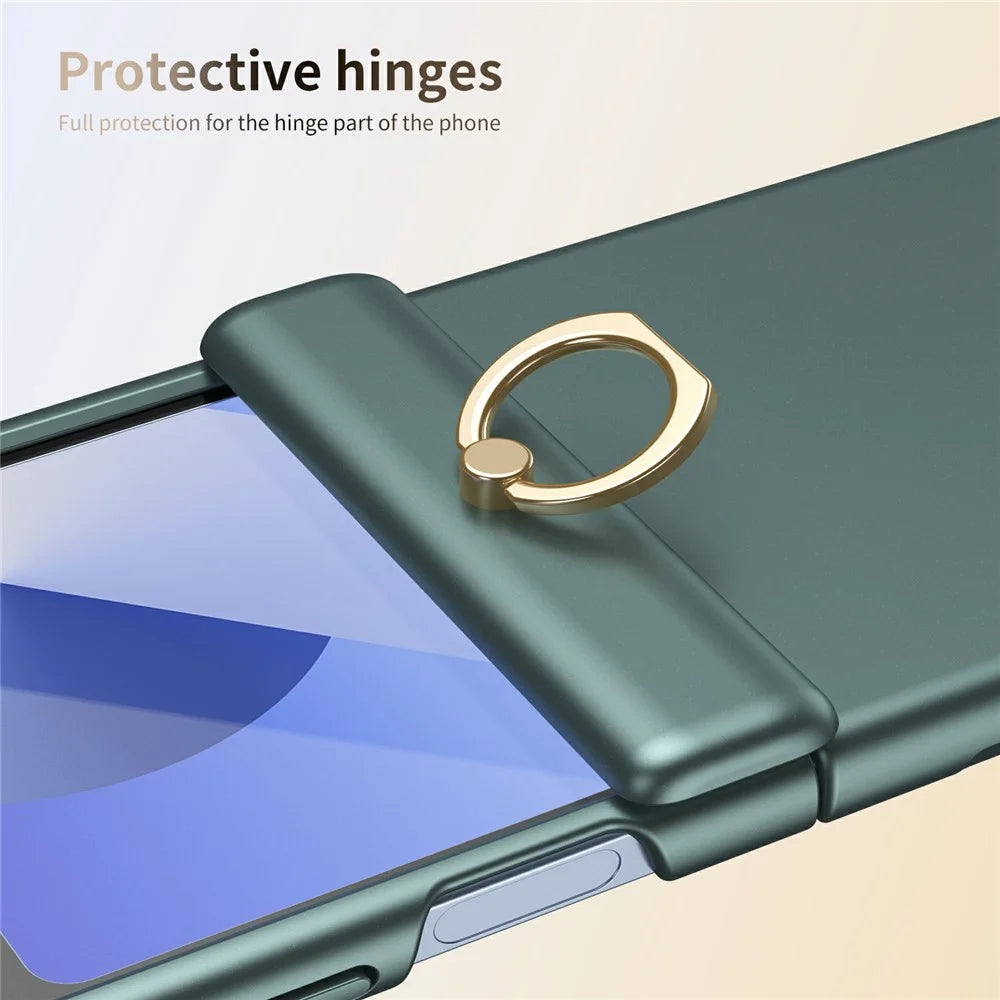 For Samsung Galaxy Z Flip7 FE 5G / Z Flip6 5G Case with Tempered Glass Film Ring Holder Kickstand PC Phone Cover - Green - 5