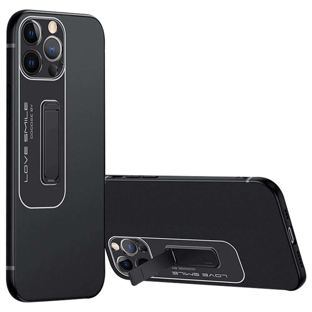 Anti-scratch Phone Case for iPhone 14 Pro, Shockproof Soft TPU + Hard Matte PC Cell Phone Cover with Hidden Kickstand - Black - 1