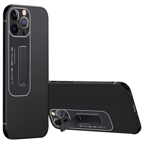 Anti-scratch Phone Case for iPhone 14 Pro, Shockproof Soft TPU + Hard Matte PC Cell Phone Cover with Hidden Kickstand - Black - 1