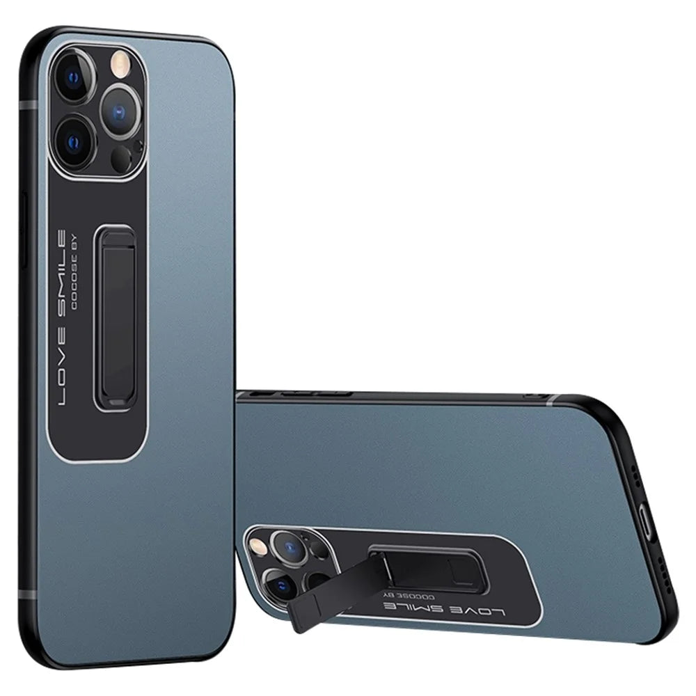 Matte Phone Case for iPhone 14 Pro Max, Soft TPU + Hard PC Phone Cover with Hidden Kickstand - Blue - 1
