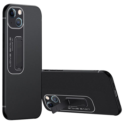For iPhone 14 Drop-proof Slim Matte Phone Case Soft TPU + Hard PC Protective Cell Phone Cover with Hidden Kickstand - Black - 1
