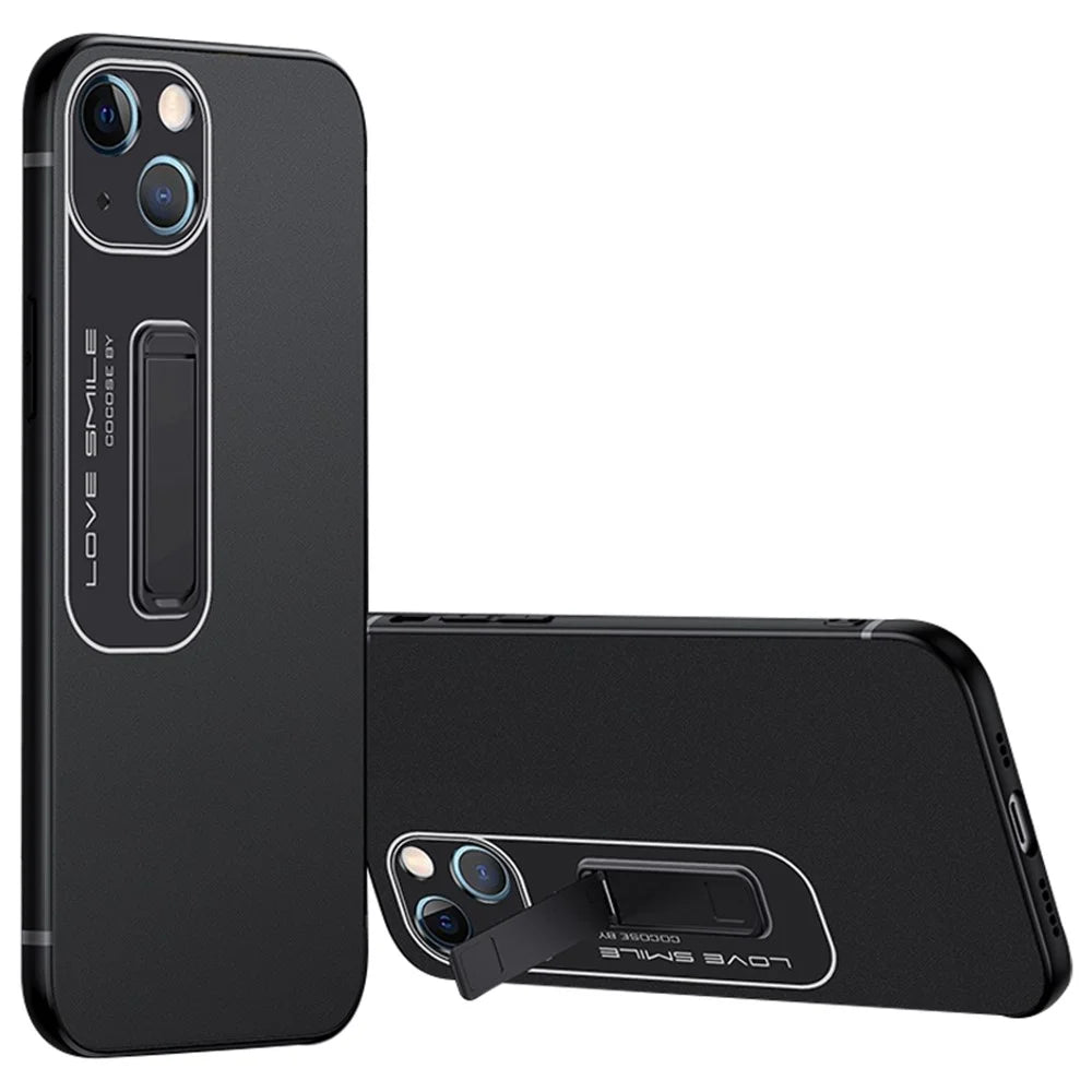 For iPhone 14 Drop-proof Slim Matte Phone Case Soft TPU + Hard PC Protective Cell Phone Cover with Hidden Kickstand - Black - 1