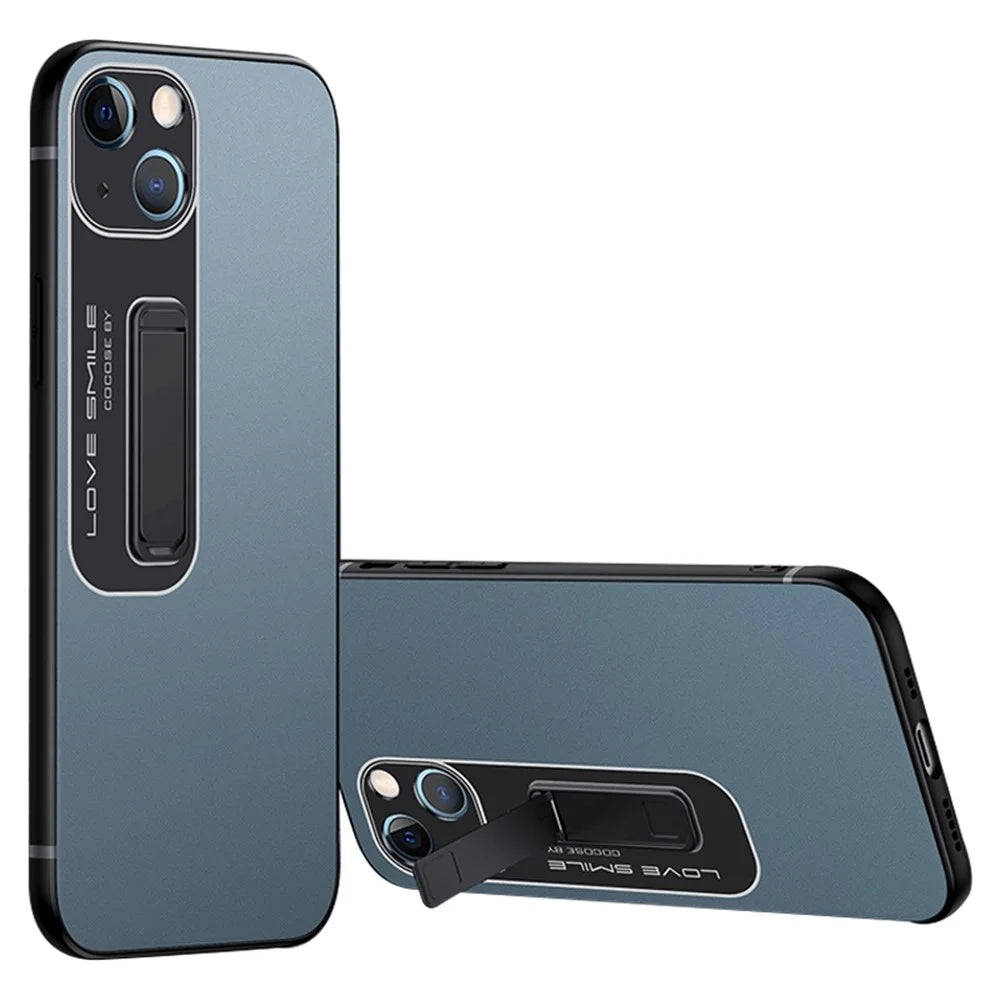 Slim Matte Phone Case for iPhone 14 Plus, Drop-proof Soft TPU + Hard PC Cell Phone Cover with Hidden Kickstand - Blue - 1