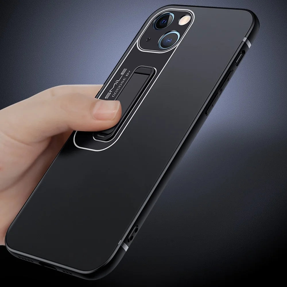 Slim Matte Phone Case for iPhone 14 Plus, Drop-proof Soft TPU + Hard PC Cell Phone Cover with Hidden Kickstand - Blue - 3