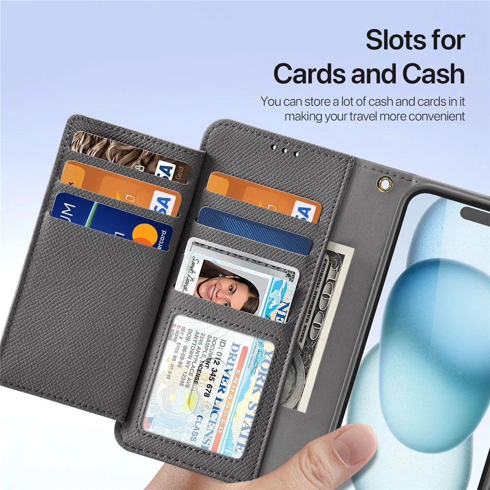 DUX DUCIS For iPhone 15 Plus Case  Lawa Series Detachable Magnetic Cowhide Leather Cover Zipper Wallet - Grey - 7