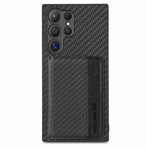 For Samsung Galaxy S25 Ultra Case RFID Blocking Carbon Fiber Leather Phone Back Cover with Card Holder - Black - 1