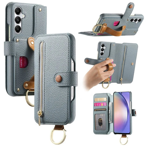 For Samsung Galaxy A16 4G / 5G Case RFID Blocking Zipper Wallet PU Leather Mobile Cover - Blue - 1